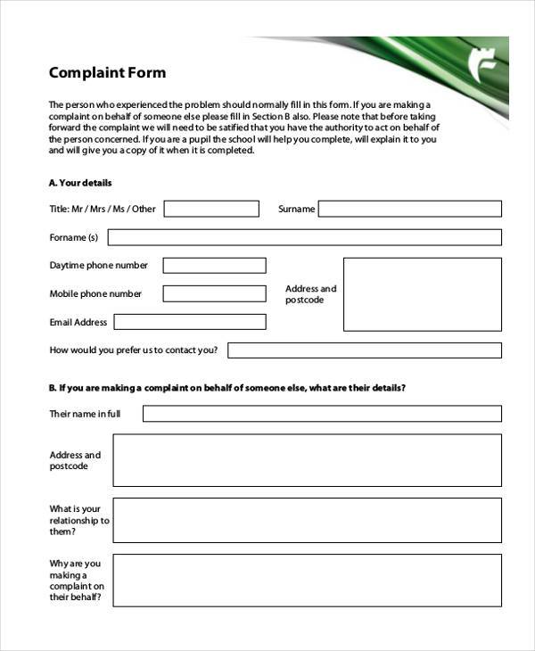 general school complaint form in pdf