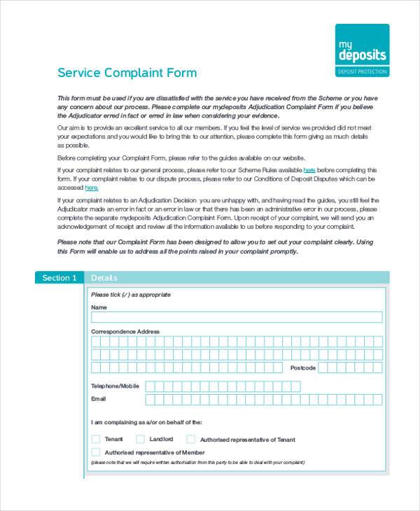 FREE 6+ Sample Service Complaint Forms in PDF MS Word