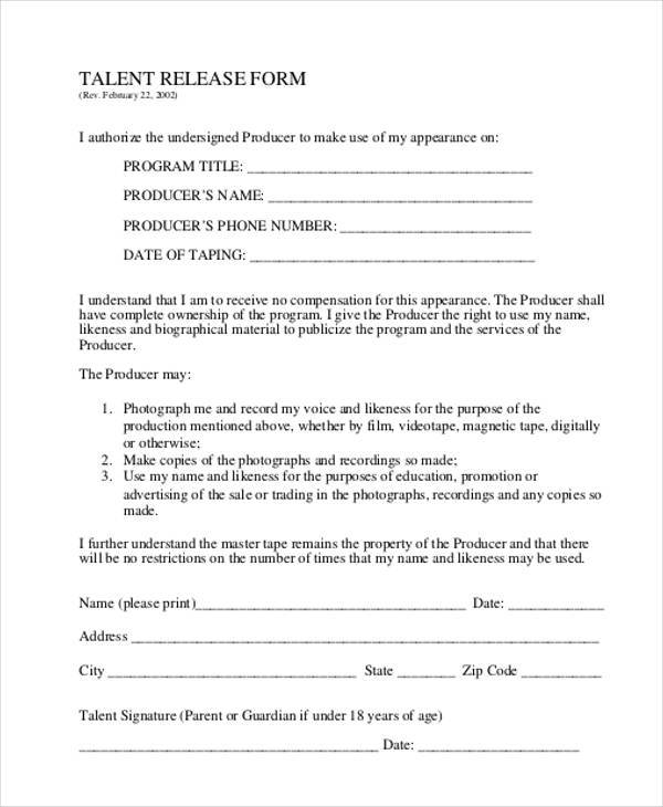 general talent release form