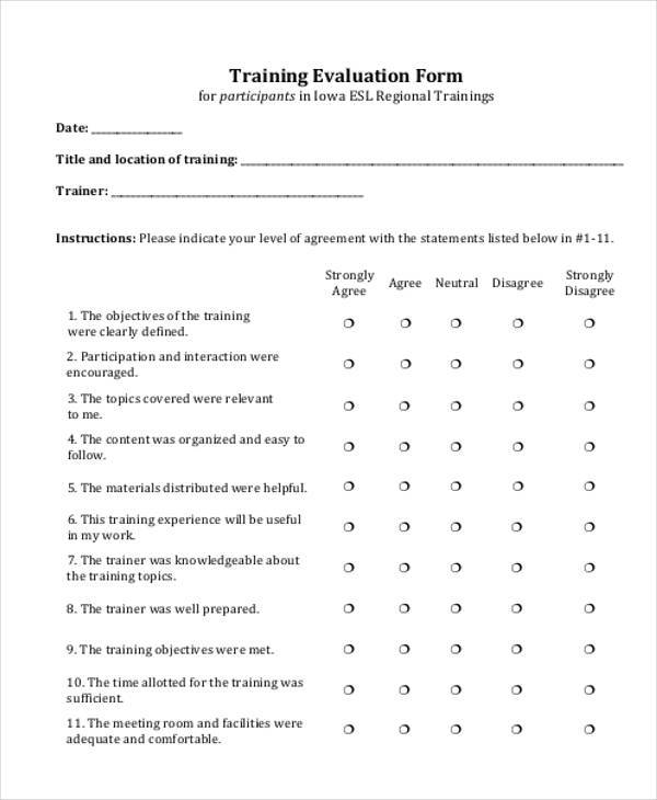 general training evaluation form