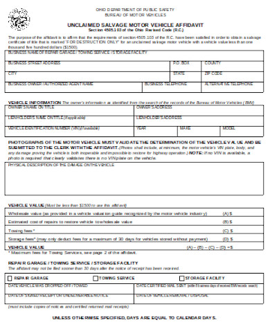 general vehicle affidavit form
