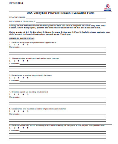 general volleyball evaluation form