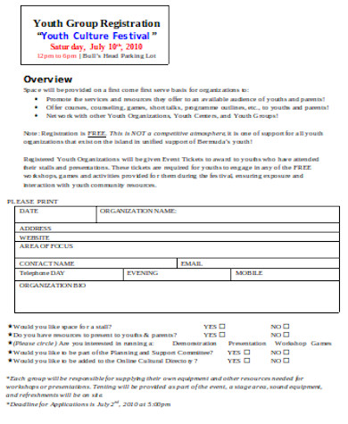 general youth group registration form