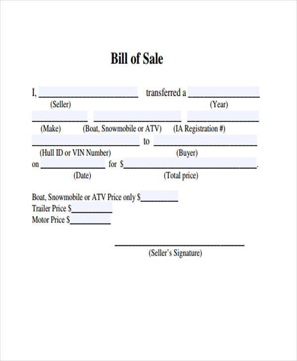 FREE 7 Sample ATV Bill Of Sale Forms In PDF MS Word
