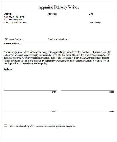 generic appraisal deliverywaiver form