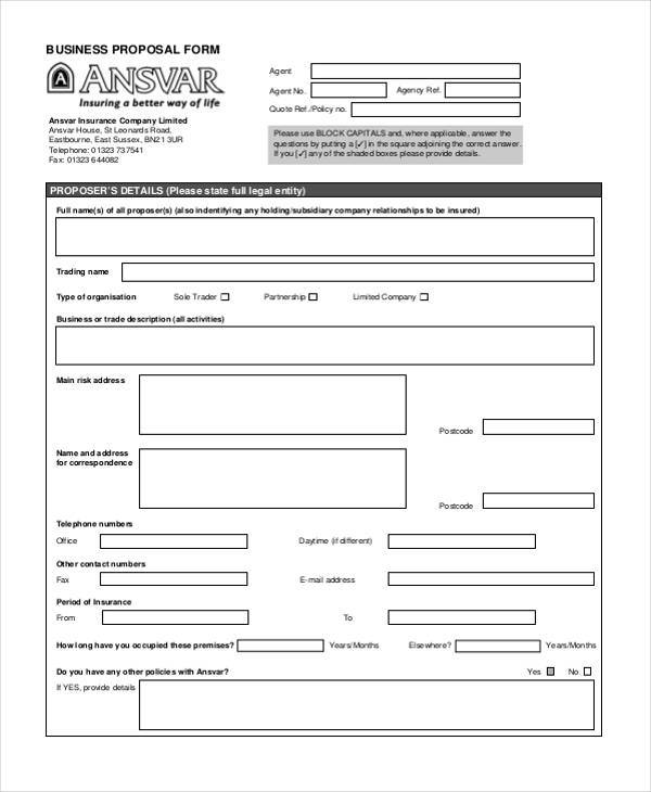 generic business proposal form