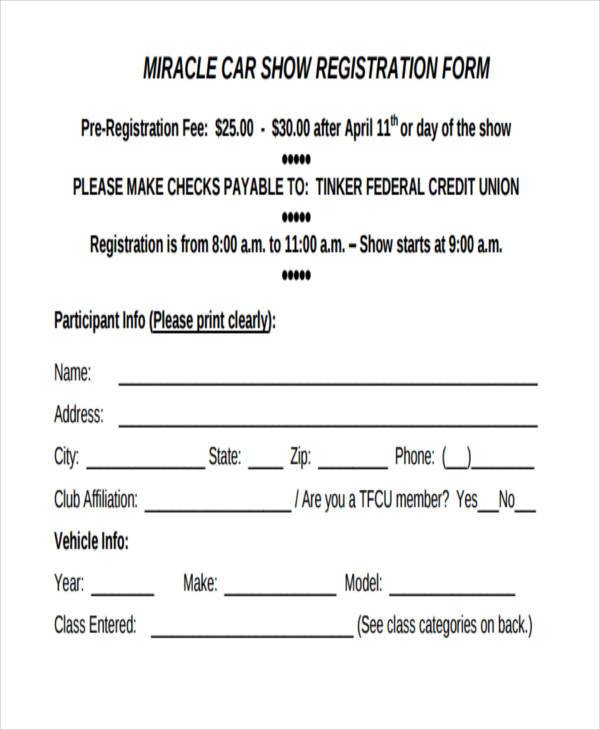 generic car show registration form1