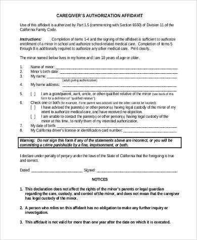 generic caregiver authorization affidavit form