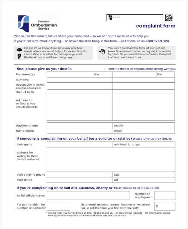 generic complaint form in pdf