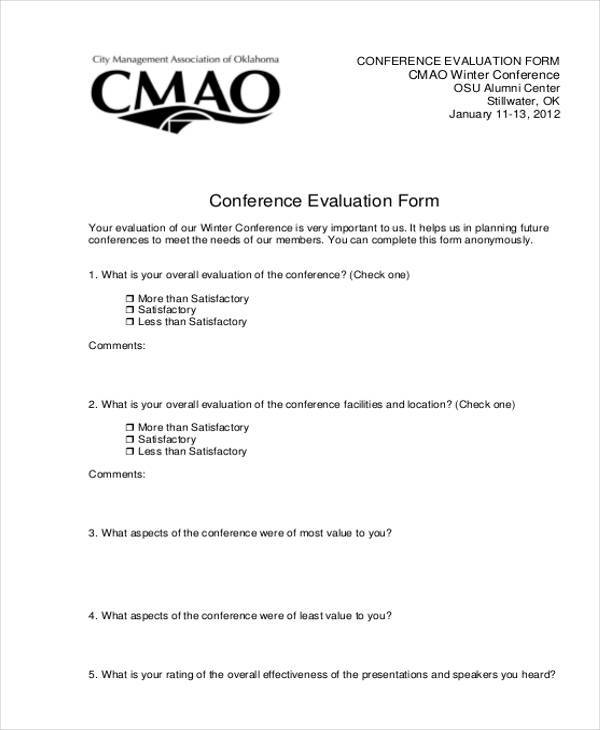 generic conference evaluation form sample