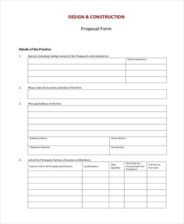 generic construction proposal form