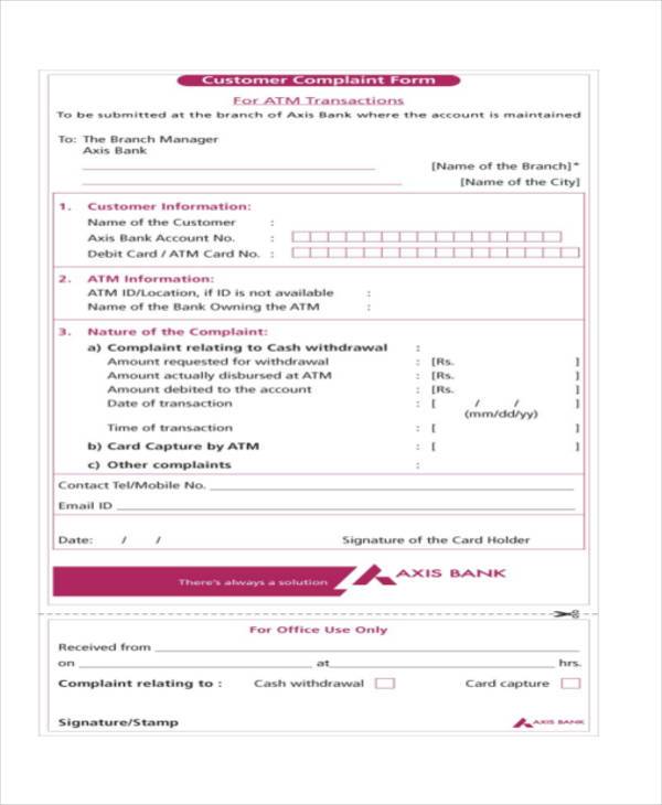 generic customer complaint form example