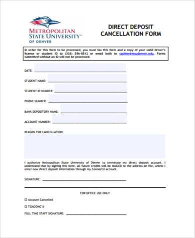 generic direct deposit cancellation form