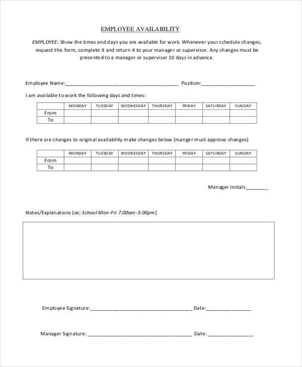 Employee Availability Form Template Card Template