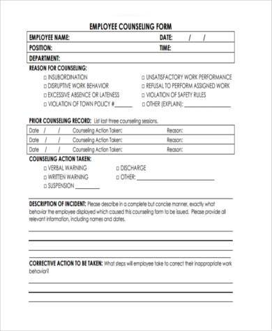 generic employee counseling form