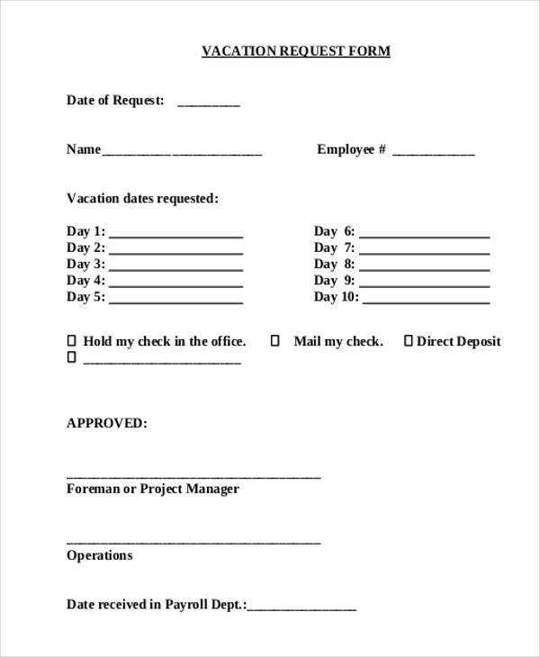 generic employee vacation request form
