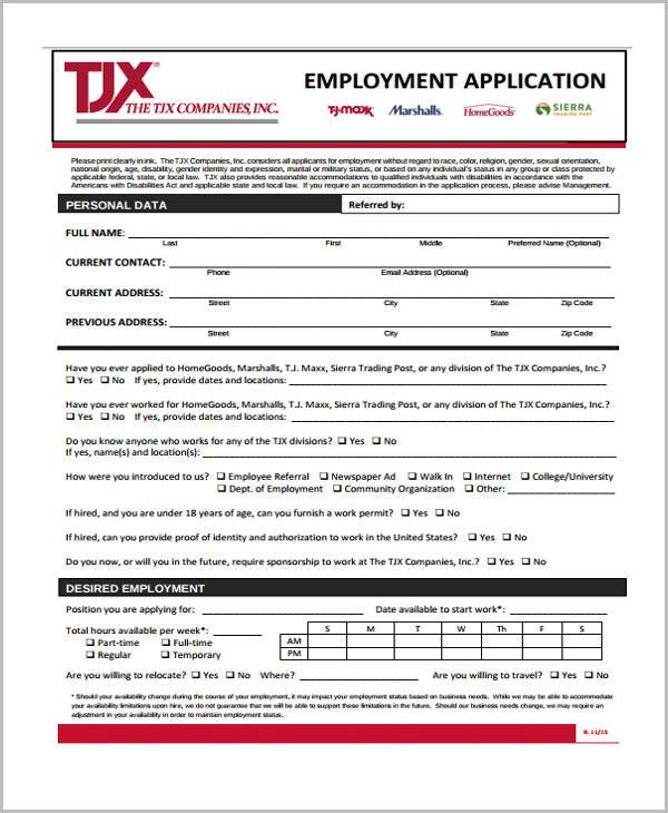 generic employment application form1