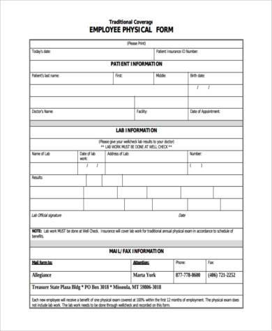generic employment physical form