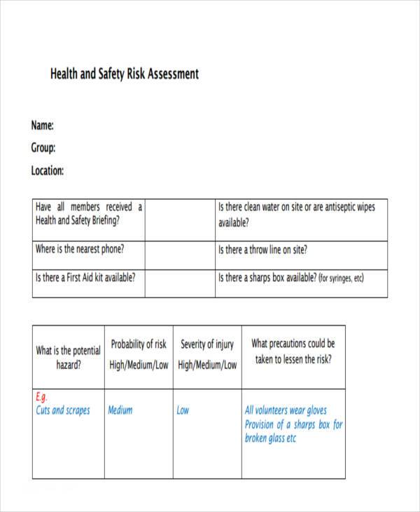 generic health and safety risk assessment form