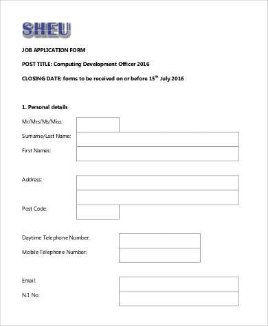 generic job application form pdf