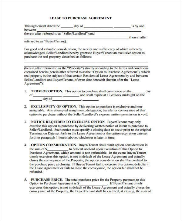 generic lease purchase agreement form