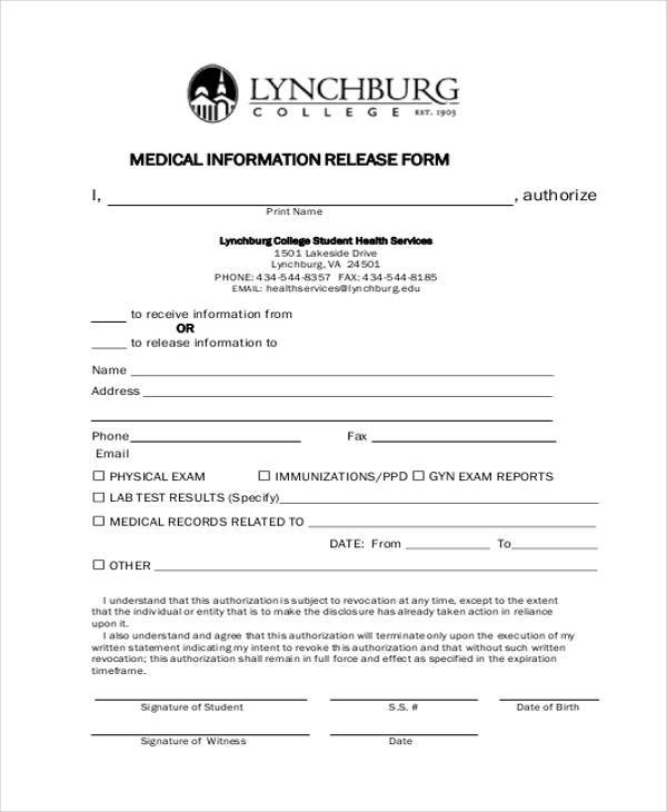 generic medical information release form