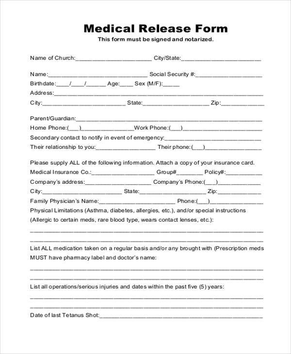 Free Printable Medical Release Form 0651