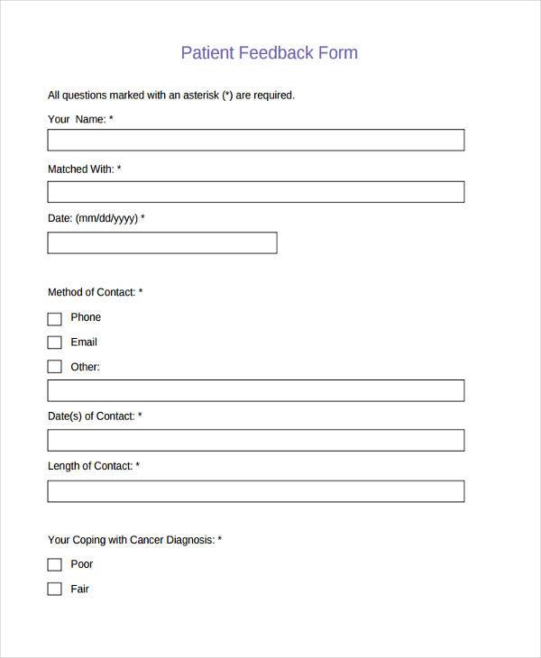 generic patient feedback form