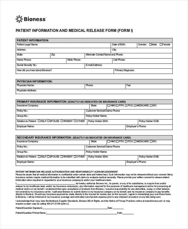 generic patient information release form