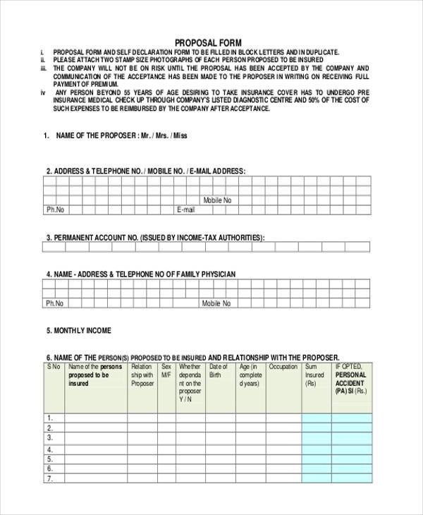generic proposal form example
