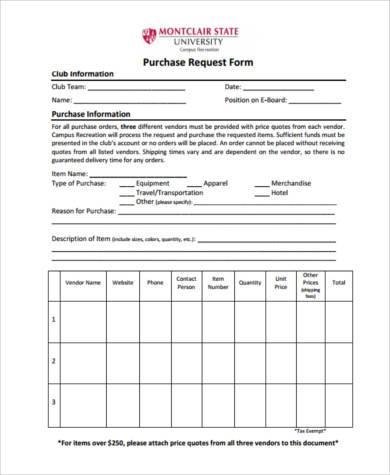 generic purchase request form
