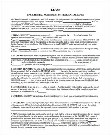 generic rental lease agreement form