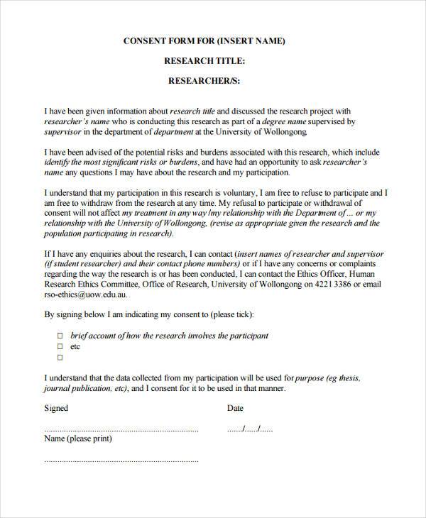 generic research consent form
