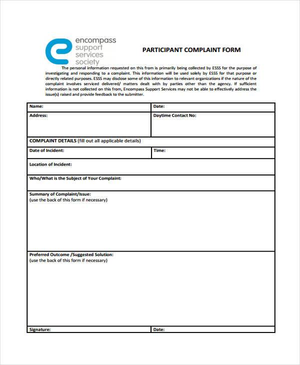 generic staff complaint form