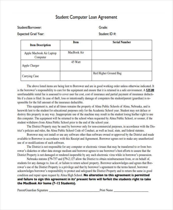 generic student loan agreement form