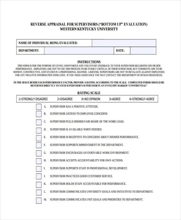 generic supervisor appraisal form