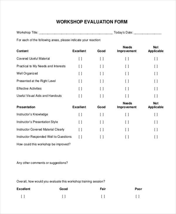 generic workshop evaluation form