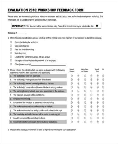 generic workshop feedback form