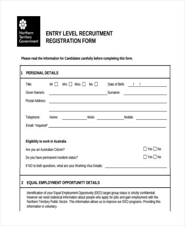 Free 11 Job Registration Forms In Pdf Excel Ms Word