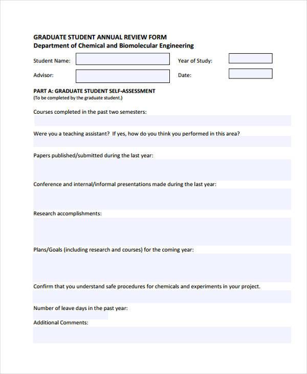 graduate student annual review form