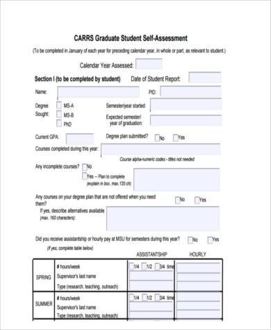 graduate student self assessment form