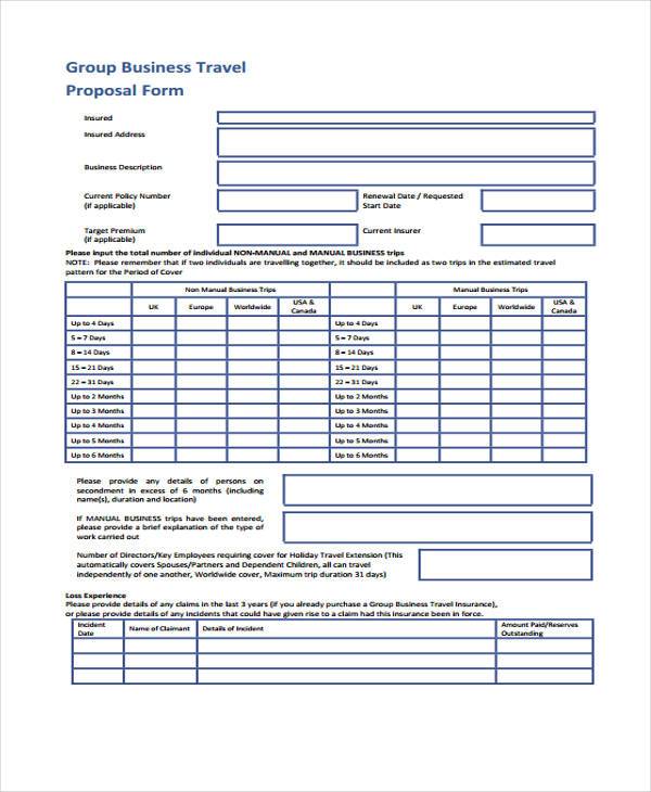 group business travel proposal form