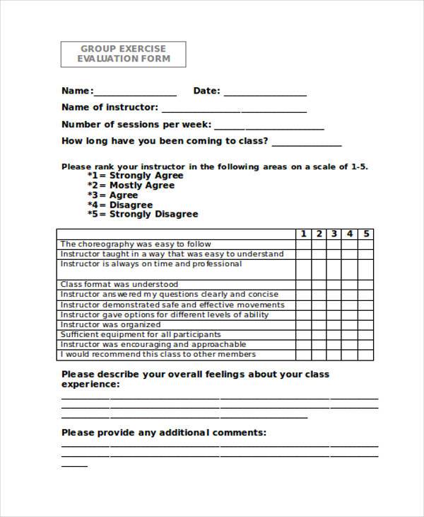 group exercise evaluation form
