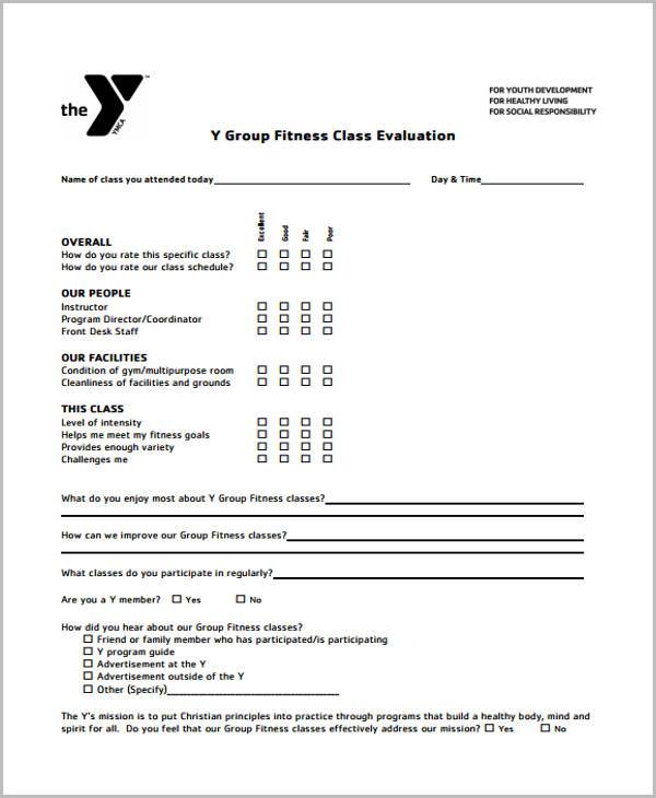 group fitness evaluation form