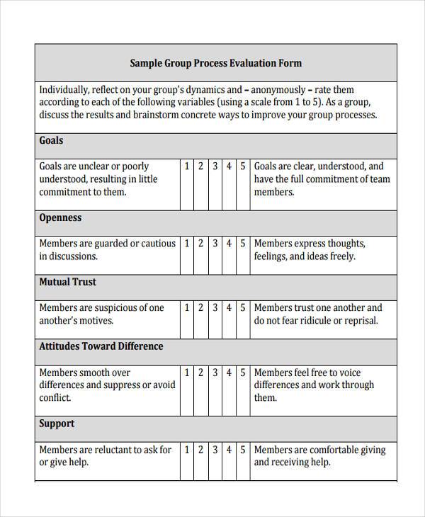 group process evaluation form example