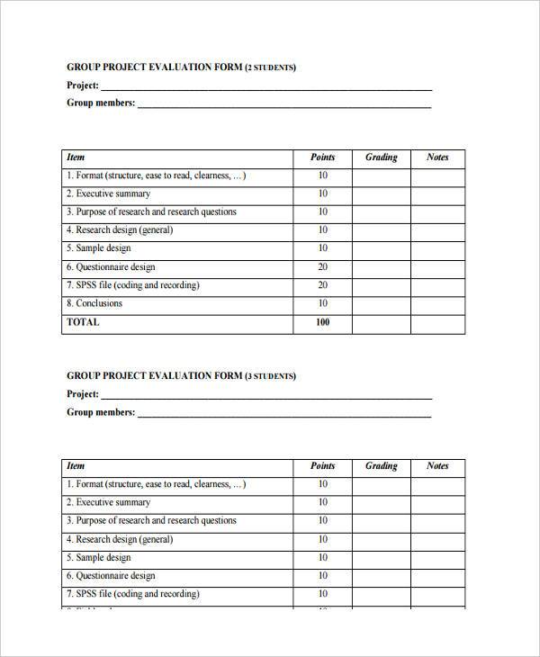 group project evaluation form