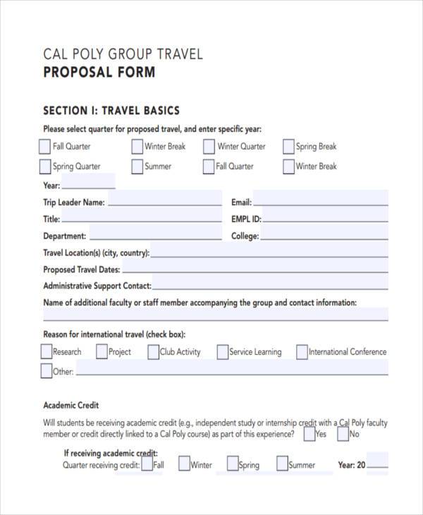 group travel proposal form in pdf