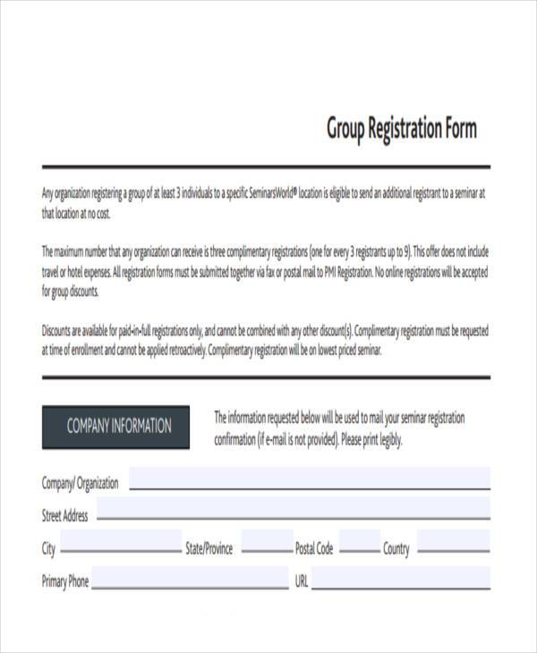 group travel registration form sample