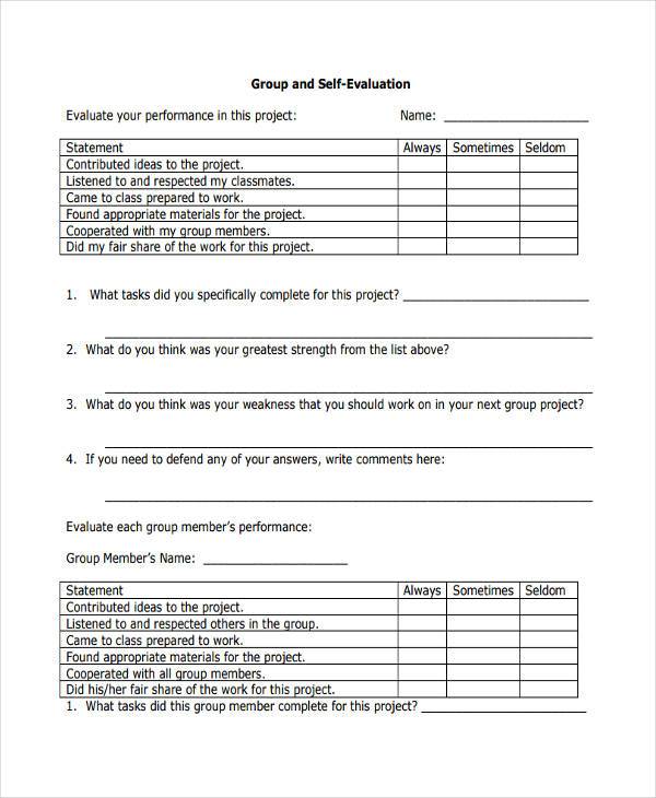 group and self evaluation form