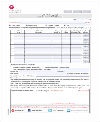 guarantee deposit refund request form